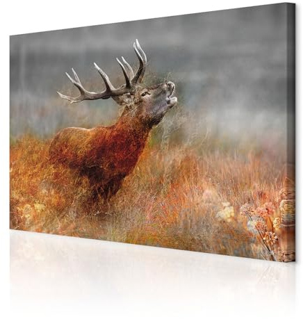 decomonkey Wandbilder Tiere Hirsch 120x80 cm 1 Teilig Leinwandbilder Natur | Strukturleinwand, Holzkeilrahmen, Bild auf Leinwand, Kunstdruck, Wanddeko, Wohnzimmer, Wanddekoration