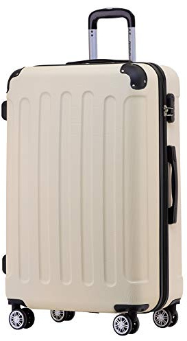 BEIBYE Reisekoffer L 66 cm – Hartschalenkoffer aus ABS mit Doppelrollen für Urlaubsreisen, Creme White