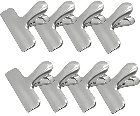 MYYZMY 8 Pcs Chip Bag Clips, 3 Inch Wide Stainless Steel Heavy Duty, Silver | Stainless Steel Heavy Duty Air Tight Seal, Durable Metal Clamps for Kitchen and Office