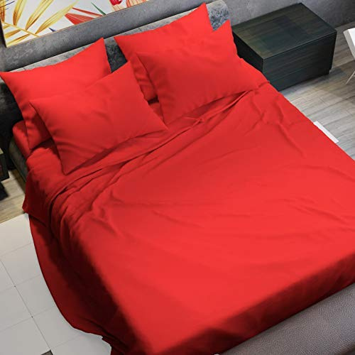 Corredocasa - Completo Lenzuola Matrimoniale 170x200 con Lenzuola sopra 250x280cm e 2 Federe 50x80 in Microfibra, Parure Lenzuola per Letto Colore Rosso