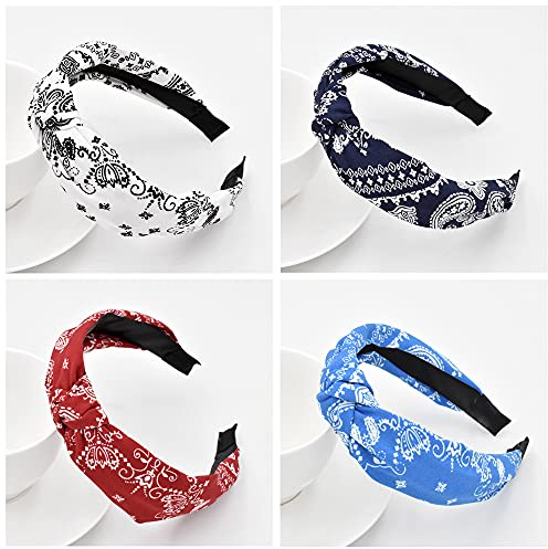 Boho breite Stirnbänder für Frauen, 4er-Pack gemischte Haarbänder, Alice-Haarband, niedliche Twist-Knoten-Haarbänder, 50er-Jahre Haarschmuck für den täglichen Gebrauch, Dating, Sport
