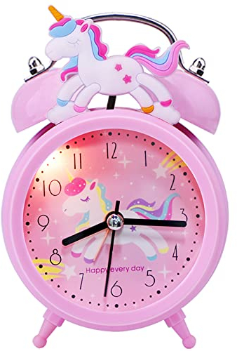 QearFun Unicorn Alarm Clock for Girls Kids, Cute Bedroom Decoration, Non Ticking Silent Second Hand, w/Backlight Super Loud Twin Bell, for Kids Toddlers Unicorn Gifts 2