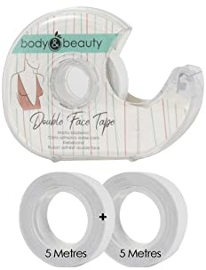 BODY&BEAUTY Pack 2 Rollen + Spender Klebend für Kleidungen, beidseitig Klebeband, Doppelaufkleber für Ausschnitt, Doppelseitig Klebend