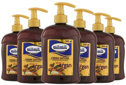 Milmil Sapone Liquido Crema Sapone, Fragranza Olio di Argan, Dermatologicamente Testato - 6 x 500 ML