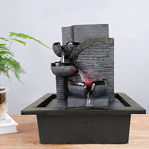 KOLHGNSE Zimmerbrunnen mit LED Beleuchtung Tischbrunnen Garten Wasserbrunnen Ornamente Indoor Home Office Dekoration Geschenke (Geometrisch)