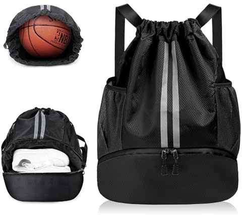 flintronic Sac à Cordon de Sport, Étanche Pliable Sac à Dos à Cordon, avec compartiment à chaussures et poches en filet pour bouteille d'eau pour Voyage Gym Plage Piscine
