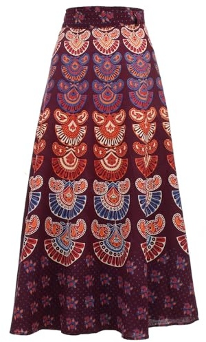 LOUDelephant Block Print Mandala Maxi Wrap Skirt - Maroon