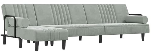 vidaXL Schlafsofa in L Form, Ecksofa mit Schlaffunktion, Bettcouch für Wohnzimmer, Couch Sofa Eckcouch Schlafcouch Samtsofa, Hellgrau Samt