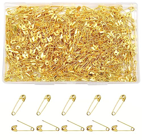 Hocansen 500 Stück Sicherheitsnadeln 20mm klein Mini Sicherheitsnadeln aus Metall für Nähen und Basteln Zubehör(Gold/BZ)
