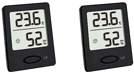 TFA Dostmann Digitales Thermo-Hygrometer, Hygrometer digital für innen, zur Feuchtigkeits Messung, mit Komfortzonen, L 46 x B 18 (34) x H 59 mm (Packung mit 2)