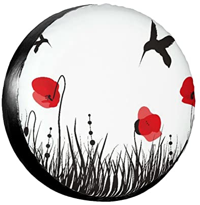 Reifenschutz Abstrakter Kolibri-Mohn-Blumen-Feld-Schmutz-Schattenbild-Kunstdruck Sauberen Reifenschutzhülle Uv-Schutz Auto Reifen Für Geburtstag SUV Auto 16inch