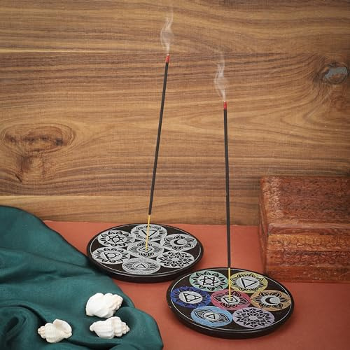 Ajuny Handgefertigte Räucherstäbchenhalter aus Marmor mit 7 Chakra Schnitzereien – Perfekter Räucherturm zum Verschenken Dekoratives Heim und Küchendekor Aschefänger Räuchergefäß – 5 Zoll, 2er-Set
