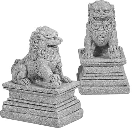 GOOHOCHY 2 Stück Kleiner Steinlöwen Figur Sandstein Feng Shui Desktop Dekor Vielseitige Wohnraumdeko Schreibtisch Ornament