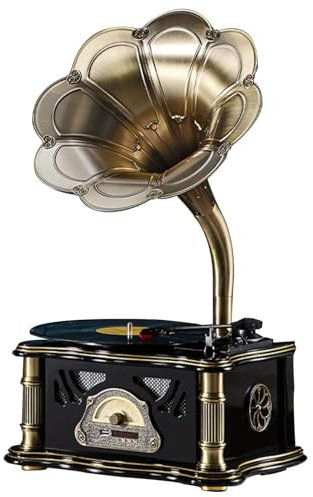 Amhuui Gramophone Vintage, Gramophone Vintage, Platine Vinyle à Vitesse Variable (33 tr/min/45 tr/min/78 TR/Min), Compatible avec Les disques 7/10/12, Tourne-Disque Vinyle de Style américain