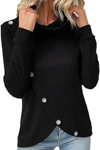 Greensen Top Maglione da Donna con Collo Ade Orlo Asimmetrico, vestibilità Ampia, Manica Lunga, vestibilità Ampia, Elegante Top Pullover Avvolgente con Orlo Asimmetrico (L)