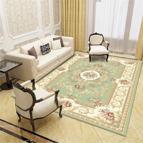 Schreibtisch Teppich Teppich Dekoration Wohnzimmer Anti-Allergie Retro Teppich grün floral dekorative Muster Wohnzimmer Teppich Anti-Fouling flokati Teppich waschbar 60x90cm