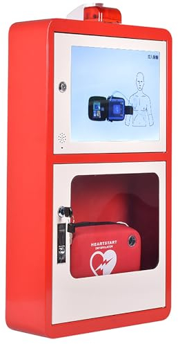 KEhtu AED-Aufbewahrungsschrank, Bodenstehende AED-Box Aus Edelstahl Mit 21,5-Zoll-Display, USB-Videoübertragung, Videoanzeige Und Alarmblitzfunktion, Reinigen