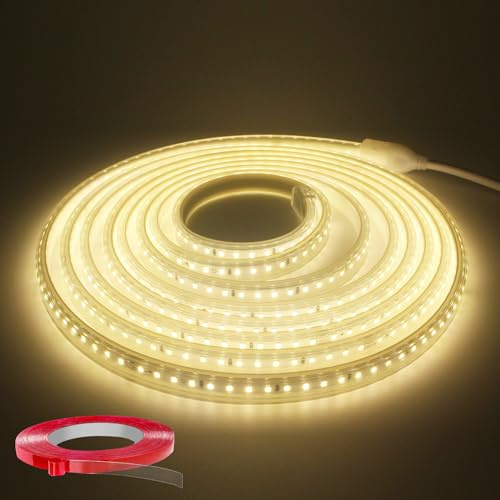 Q.Laomi LED Strip 5M, Super Hell LED Streifen 220V 230V Direktanschluss, Wasserdicht IP65 LED Leiste mit Schalter, 4000K Lichtleiste für Küche, Badezimmer, Werkbank, LED Lichtband Neutralweiß
