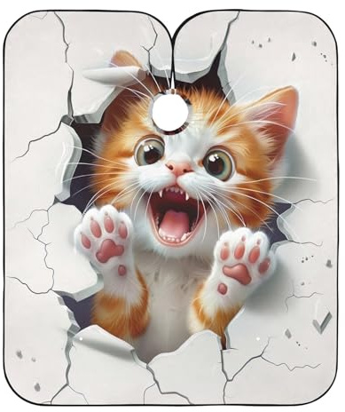 Eine süße Katze, die durch die Wand bohrt, Haarfärbeschürze, großer Friseurumhang, Friseurschürze für Herren