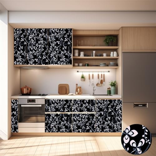 Selbstklebende Tapete Schwarze Rosa Blume Strukturtapete Wandtattoo Schlafzimmer Tapete Selbstklebend Vliestapete Wallpaper for Living Room Tapeten Leicht zu Entfernen Wandschutzfolie 40x100cm/2 Pcs