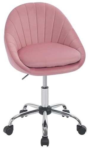 WOLTU Homeoffice Stuhl, Schminkstuhl drehbar, Drehstuhl mit Rollen, Schreibtischstuhl 150 kg belastbar, für Schlafzimmer Arbeitszimmer, Samt, Rosa, BS167rs