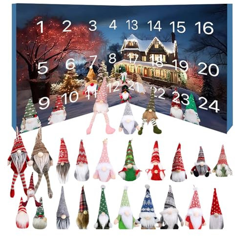 Gnome Advent Calendar 2024, Unique Advent Calendar with 24 Gnome Plush Toys, Christmas Gnome Advent Calendar, Christmas Decorations Gifts for Kids Boys Adults Men (White)