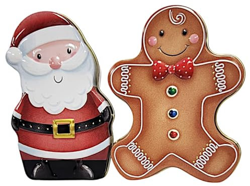 Cute Santa & Gingerbread Man Shaped Tin Boxes with Milk Chocolate Coins & Biscuits Christmas Special (Set of 2)