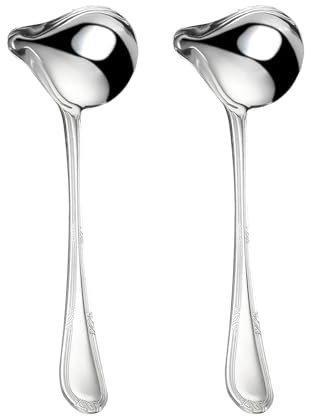 2 Stück Soßenlöffel mit Ausgießer,Suppenkelle aus Edelstahl,20cm Soßenkelle Klein,Smooth Saucenlöffel,Stilvolles Kochen Suppenkelle Klein für Suppensoßen Bratensoßen Dressings (Silver)