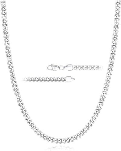 Rajputana Silber Kette Halskette für Männer 4mm Silber Kubanische Verbindung Kette für Herren Junge Silber Männer Chains Halsketten Robuste Kandare Schmuck Geschenke 28 Zoll