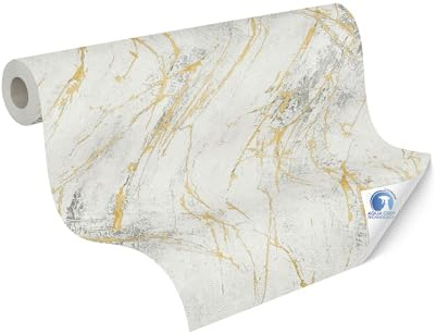 Livingwalls Carta da parati DESIGNDROP - carta da parati non tessuta preverniciato in marmo nei colori bianco, oro, grigio - 10,05 m x 0,53 m - Carta da parati moderna con effetto marmo - 784581