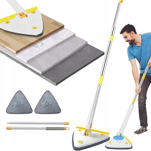 Hooha 2 in 1 Auswringfunktion fensterputzer mit Teleskopstiel Stange 127cm Staubwischer Abzieher und 2 Mikrofaserbezug Wiederverwendbar Waschbar für Fenster/Glas/Boden/Badezimmer (Weiß)
