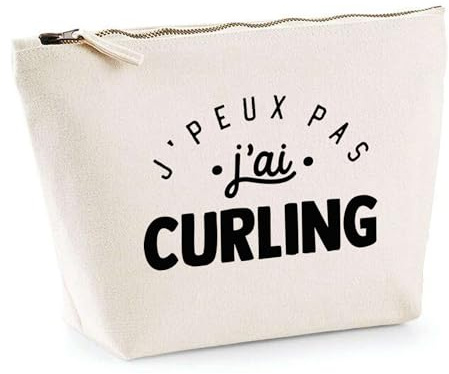 Trousse J'peux Pas J'Ai Curling | Pochette Toilette Maquillage | Idée Cadeau Pierre Glace Sport Humour Original Anniversaire