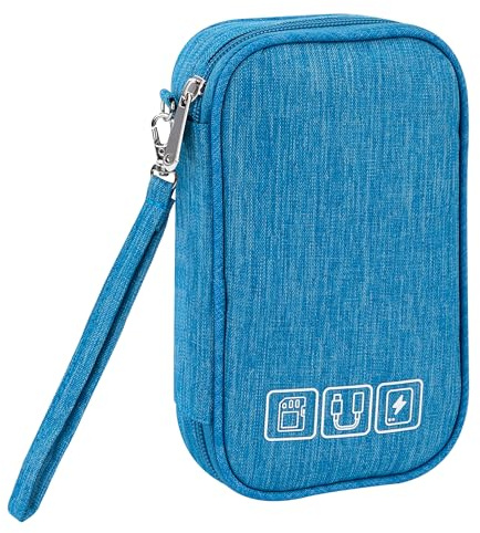 Tunejoy Borsa Accessori Elettronici Piccola Custodia da Viaggio per Cavi Organizer per Dischi rigidi Cavi di Ricarica Caricabatterie USB 18,5 * 11,5 * 2,5 cm Blu Cielo