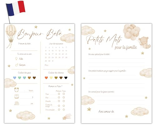 Milijou | 20 Carte pronostic Baby shower decoration | Beige neutre mixte fille ou garçon | Jeu de pronostic pour gender reveal, Fête Prénatale, Cadeau femme enceinte, future maman