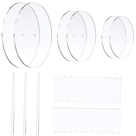 PartyKindom Round Cake Discs Transparent Acrylic Cake Decorating Tools with Scrapers and Pillars for Baking Crafting and DIY Desserts
