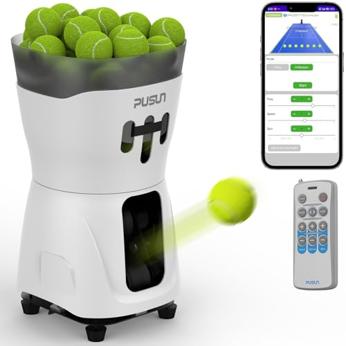 PT-Mini Pro Tennisballmaschine – Professioneller automatischer Ballwerfer mit Fernbedienung, Smart-App-Steuerung, 65+ Ball-Hopper, batteriebetrieben, Tennis-Übungsgeräte für Erwachsene und Anfänger