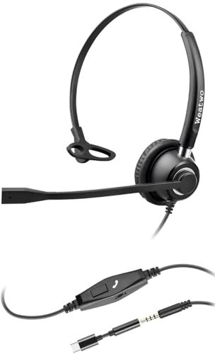 Weatwo 3,5-mm-Headset mit Mikrofon für Laptop, Typ-C/3,5-mm-Klinkenstecker, 2-in-1-PC-Headset, kabelgebundene und geräuschunterdrückende Kopfhörer mit Inline-Steuerung für Call-Center, Skype, Zoom