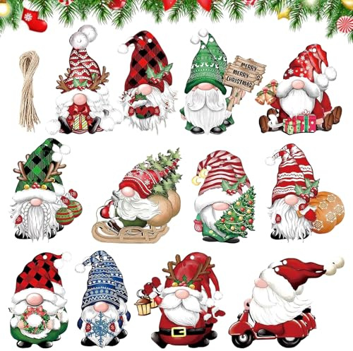Weihnachtsanhänger Wichtel Set, 24 Stück Weihnachtswichtel, Weihnachtsdeko Holz, wichtel Figuren, Holz Anhänger Weihnachten, Weihnachtswichtel zum Hängen, Weihnachtsbaum Schmuck für Party Dekoration