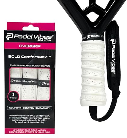 Padel Vibes® BOLD ComfortMax™ Surgrip | Surgrips perforés, ergonomiques pour padel, tennis, badminton, squash, raquette | Absorbant la transpiration, antidérapant, durable (Blanc | Pack de 3)