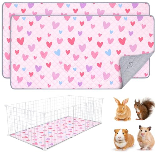 BeBeJoJo 2 Pack Wiederverwendbare Unterlage für Meerschweinchen,Waschbar,Kleintier Matten für Kaninchen,Hamster,Pink,120x60CM