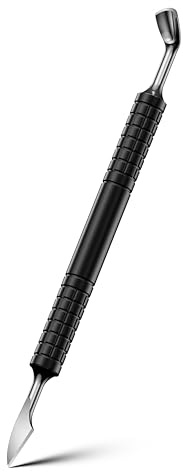FERYES Upgraded Dual-Head Cuticle Pusher Tool - Horseshoe Shape & Chisel Edge Stainless Steel Remover Tool with Anti-Slip Wide Handle for Salon & Home Nail Care-Black