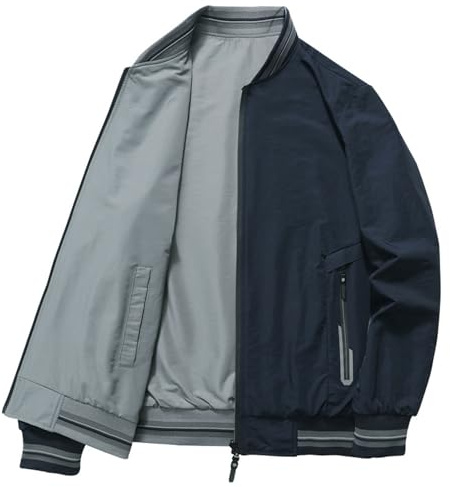 Chaqueta casual para hombre, ligera, cómoda, para exteriores, corte ajustado, manga larga, diseño de cremallera reversible, para uso diario, hogar, senderismo, chaqueta de entretiempo para mujer