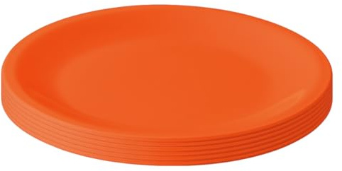Engelland Lot de 6 assiettes en plastique orange, Ø 23,5 cm, plates, incassables, réutilisables, réutilisables, passent au micro-ondes et au lave-vaisselle, sans BPA, camping, pique-nique, fête