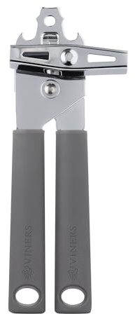 Viners Soft Grip Can Opener | Stainless Steel Can & Bottle Opener with Soft-Touch Handle, Sharp Cutting Blade, Hanging Loop & Dishwasher Safe Design | Grey & Silver Kitchen Gadget