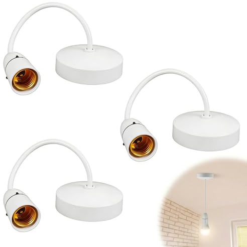 Ninnyi 3 Pcs E27 Light Fittings Ceilings, White Plastic Pendant Ceiling Lights Fitting for Kitchen Island Living Room Bedroom Dinning Room Lightings