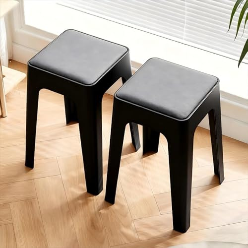 Wefrib Barhocker, rückenfreie Barhocker in Thekenhöhe, stapelbare Hocker für den Innen- und Außenbereich mit quadratischer Sitzfläche, 2er-Set (Schwarz F)