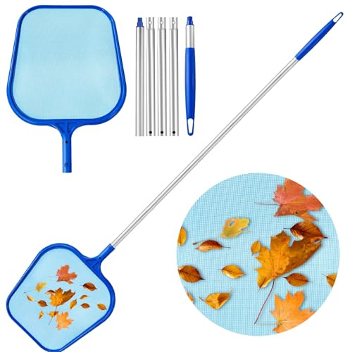 Pool Kescher mit Teleskopstange 160 cm, Feinmaschiger Poolkescher mit Tiefem Netz, Teichkescher Skimmer für Laub, Insekten, Algen & Schmutz, Poolreinigung für Schwimmbad, Spa,Whirlpool & Aufstellpool