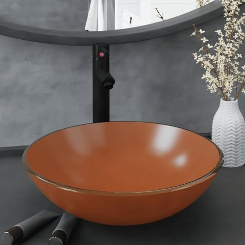 Lumanois Lavabo de baño Grifo y desagüe de Empuje Vidrio Templado marrón,Lavabos y fregaderos,Lavabos,8.23kg-3098455