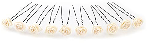 10 x Rosen auf Haarnadel - für tiefe Haarpartien - Brauthaarschmuck | S-T - Beige