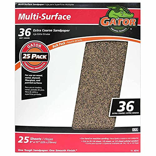 Gator 9 x 11 Multi-Surface Sanding Sheets, 36 Grit, 25 Pack